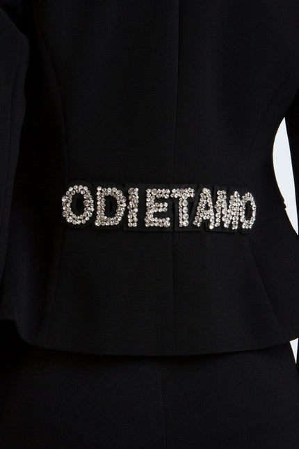 Black women's blazer with crystal ODI ET AMO embellishment on the back waist