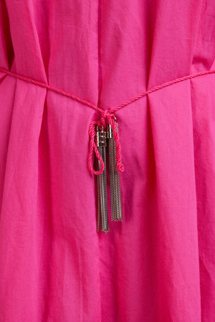 Pink dress with rope belt and metallic tassel detail, elegant Italian womenswear