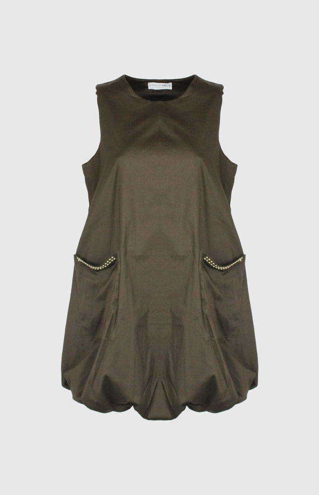 ABITO MANICATO CORTO GONNA A PALLONCINO CON BORCHIE PICCOLE ORO