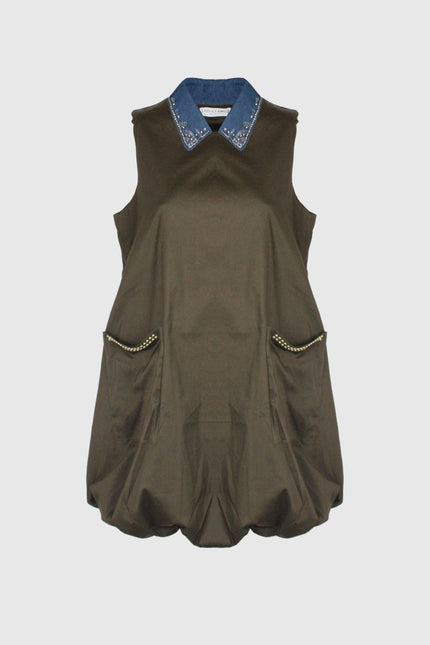 ABITO MANICATO CORTO GONNA A PALLONCINO CON BORCHIE PICCOLE ORO