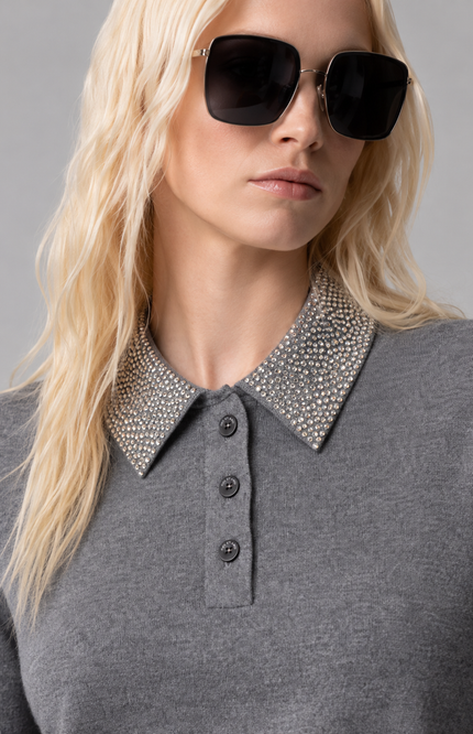 POLO NORMAL FIT MISTO LANA E SETA CON COLLETTO STRASS