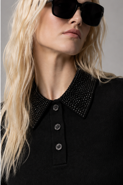 POLO NORMAL FIT MISTO LANA E SETA CON COLLETTO STRASS