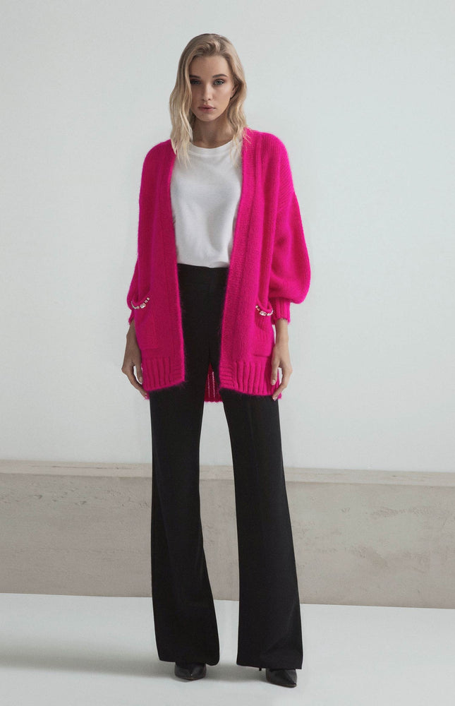 CARDIGAN MOHAIR CATENA CRISTALLI SU TASCHE