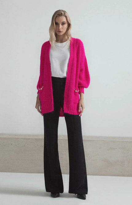 MOHAIR CARDIGAN WITH CRYSTAL CHAIN ​​ON POCKETS