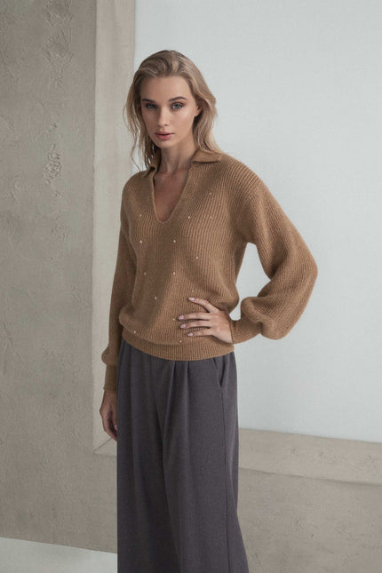 MAGLIA STILE POLO MISTO MOHAIR CON BORCHIE ALL OVER