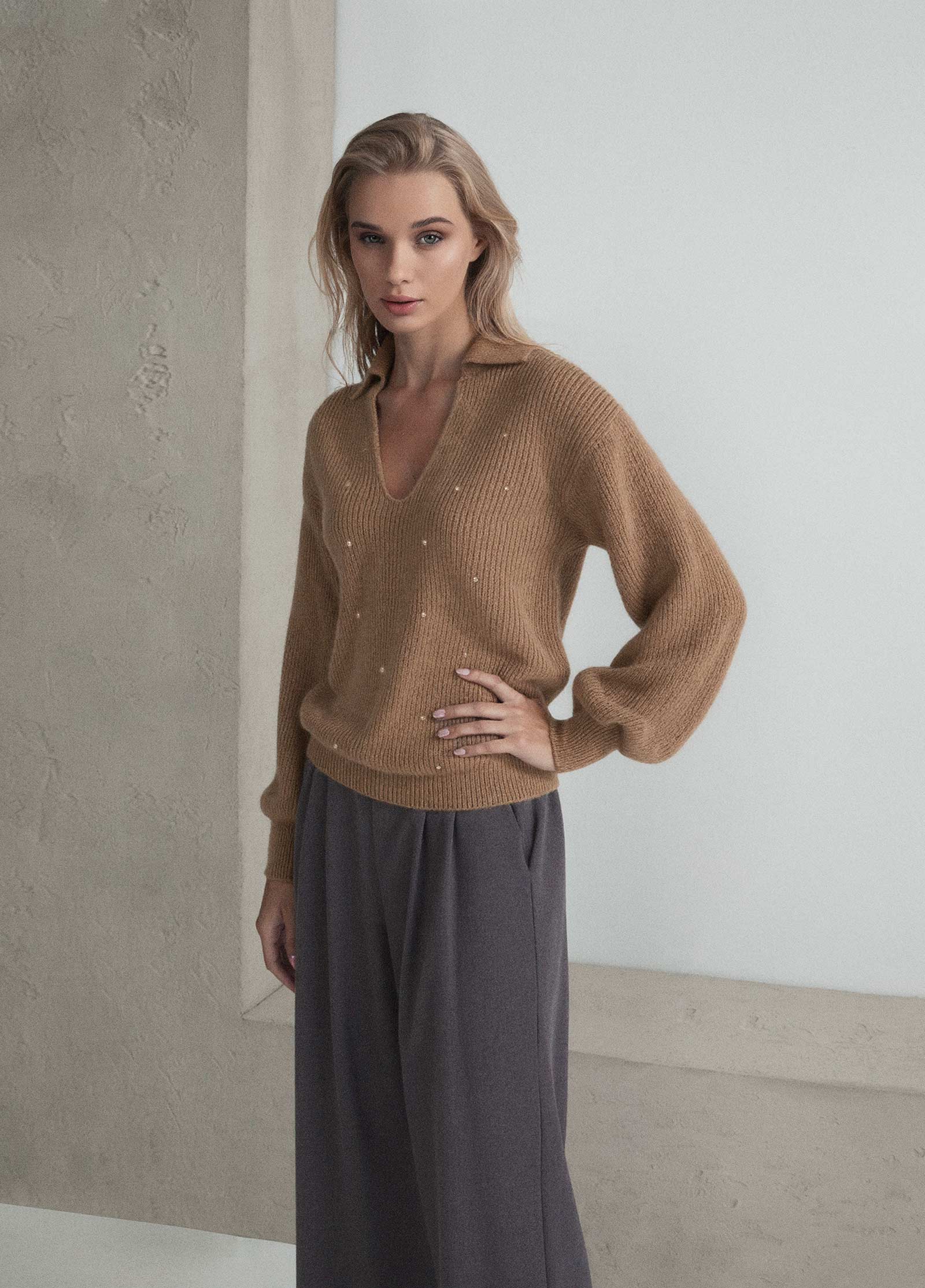 MAGLIA STILE POLO MISTO MOHAIR CON BORCHIE ALL OVER