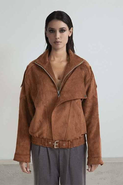 OVERSIZED ECO-SUEDE JACKET WITH POCKETS AND ZIP