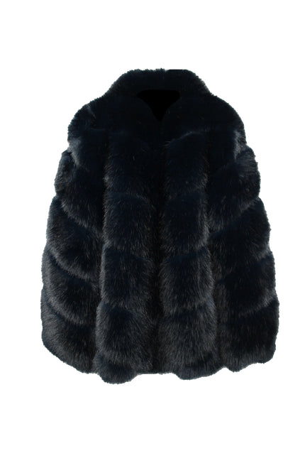 CAPPOTTO ECOPELLICCIA OVERSIZE NERO/BLU CON TASCHE