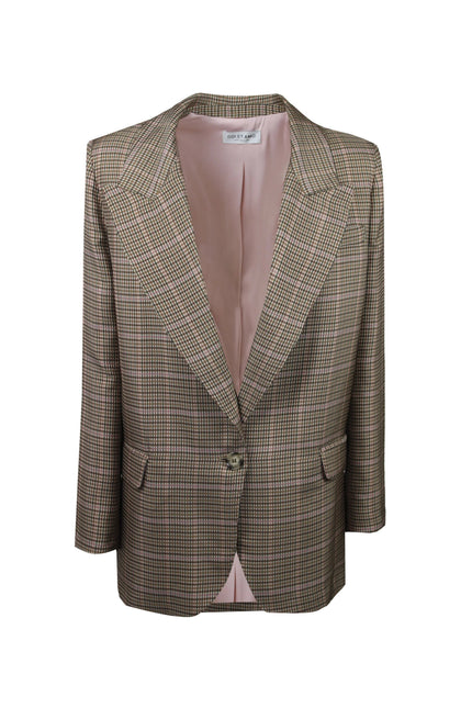 Blazer monopetto Elisa a quadri con interno rosa e bottone