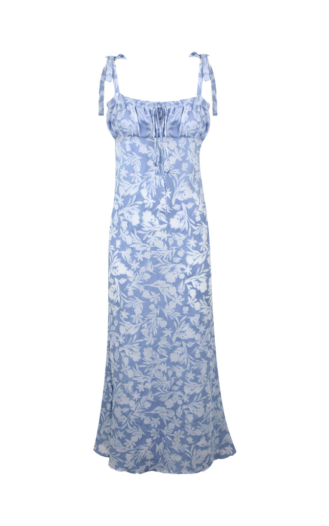 LONG DEVORE' DRESS WITH BOWS ON THIN STRAPS