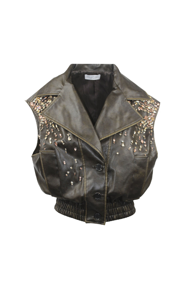 HAND-EMBROIDERED ECO-LEATHER CROP VEST