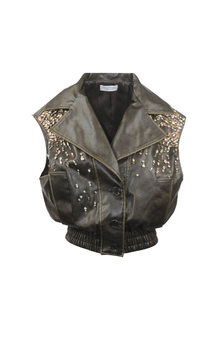 FAUX LEATHER HAND-APPLIQUÉ VEST