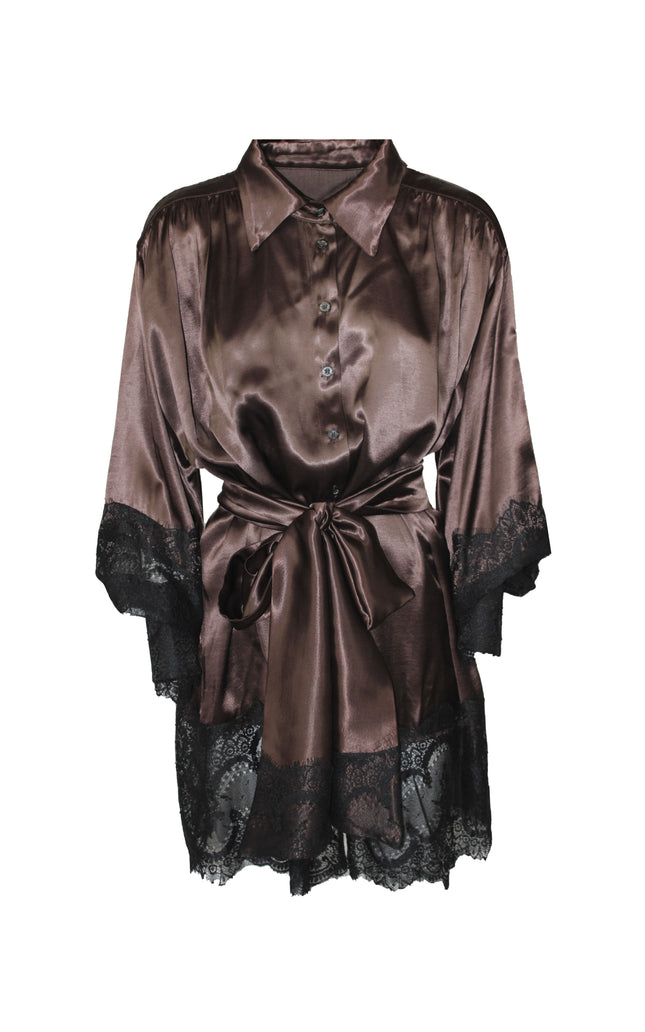 CHEMISIER DRESS WITH LACE INSERTS IN VISCOSE