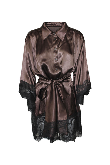 CHEMISIER DRESS WITH LACE INSERTS IN VISCOSE