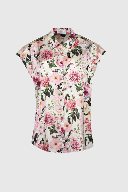CAMICIA SMANICATA REGLAN FIT OVERSIZE STAMPA FIORI E CRISTALLI