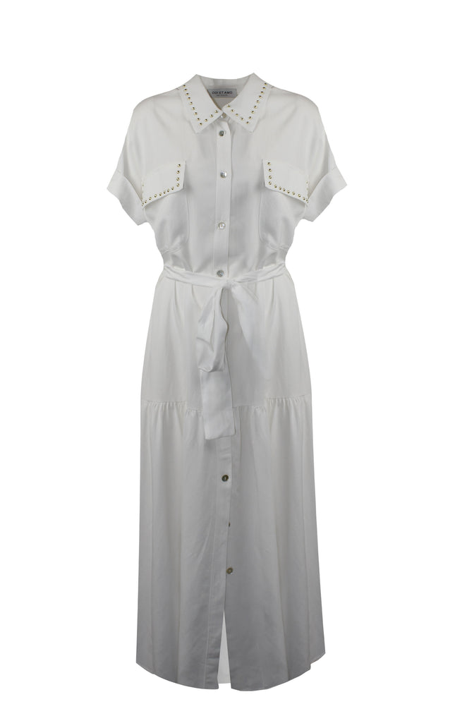 LONG COTTON CHEMISIER DRESS WITH GOLD STUDS
