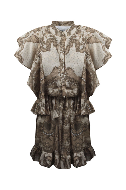 SHORT RUFFLED DRESS WITH EARTH PRINT