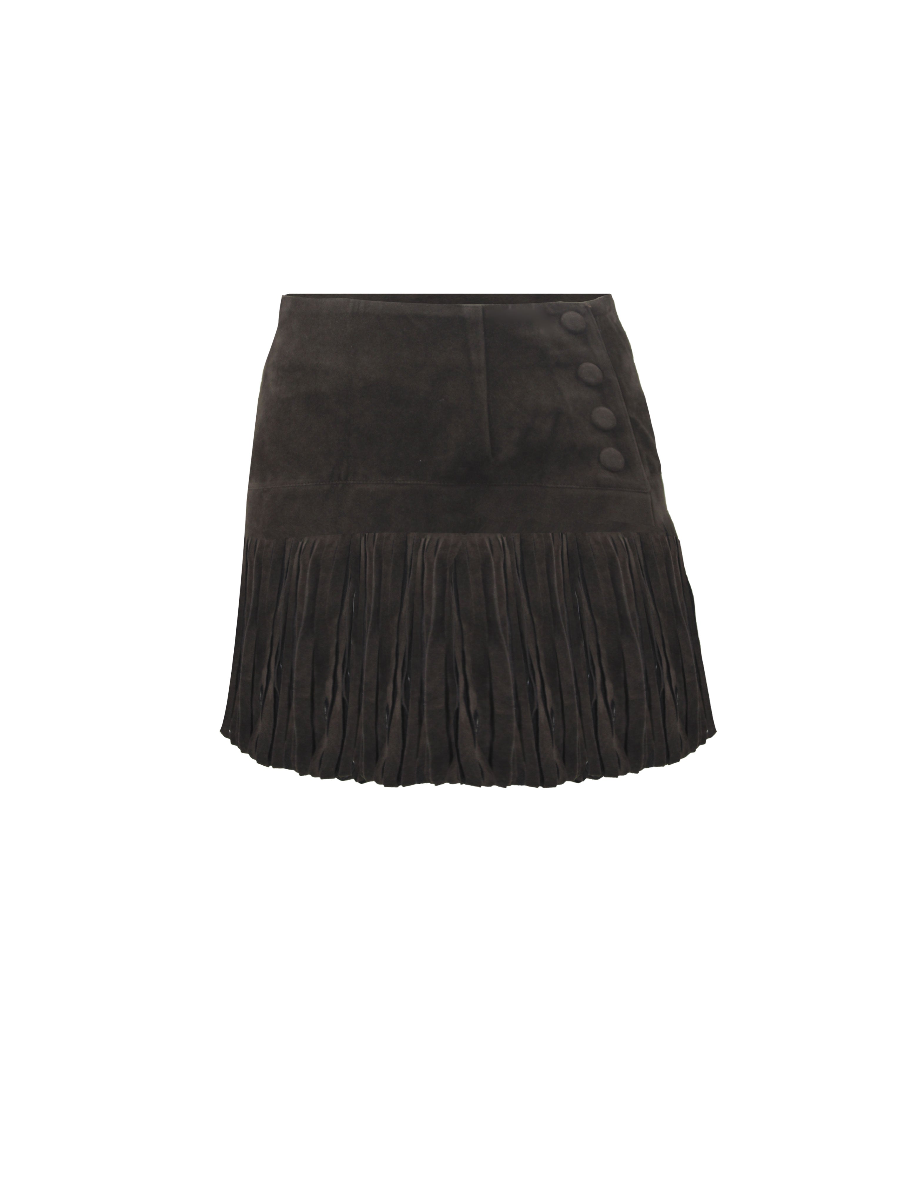MINIGONNA CON FRANGE IN ECO SUEDE MARRONE