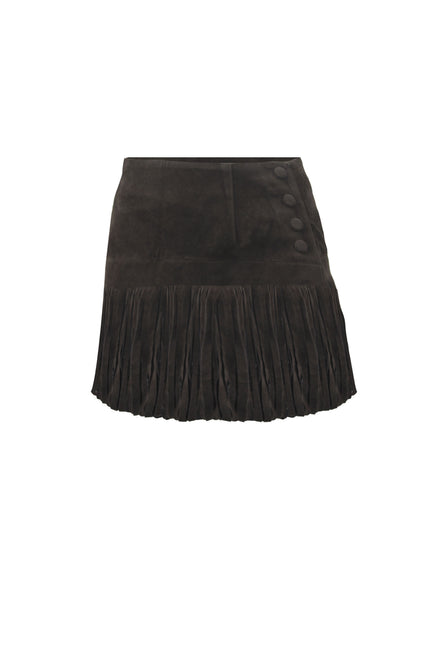 BROWN ECO SUEDE FRINGED MINI SKIRT