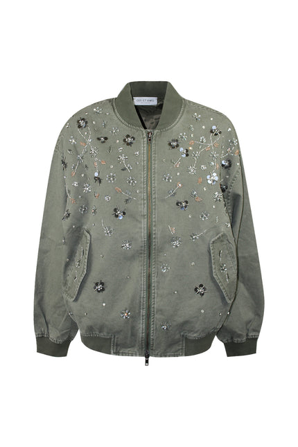 BOMBER IN COTONE RICAMATO A MANO