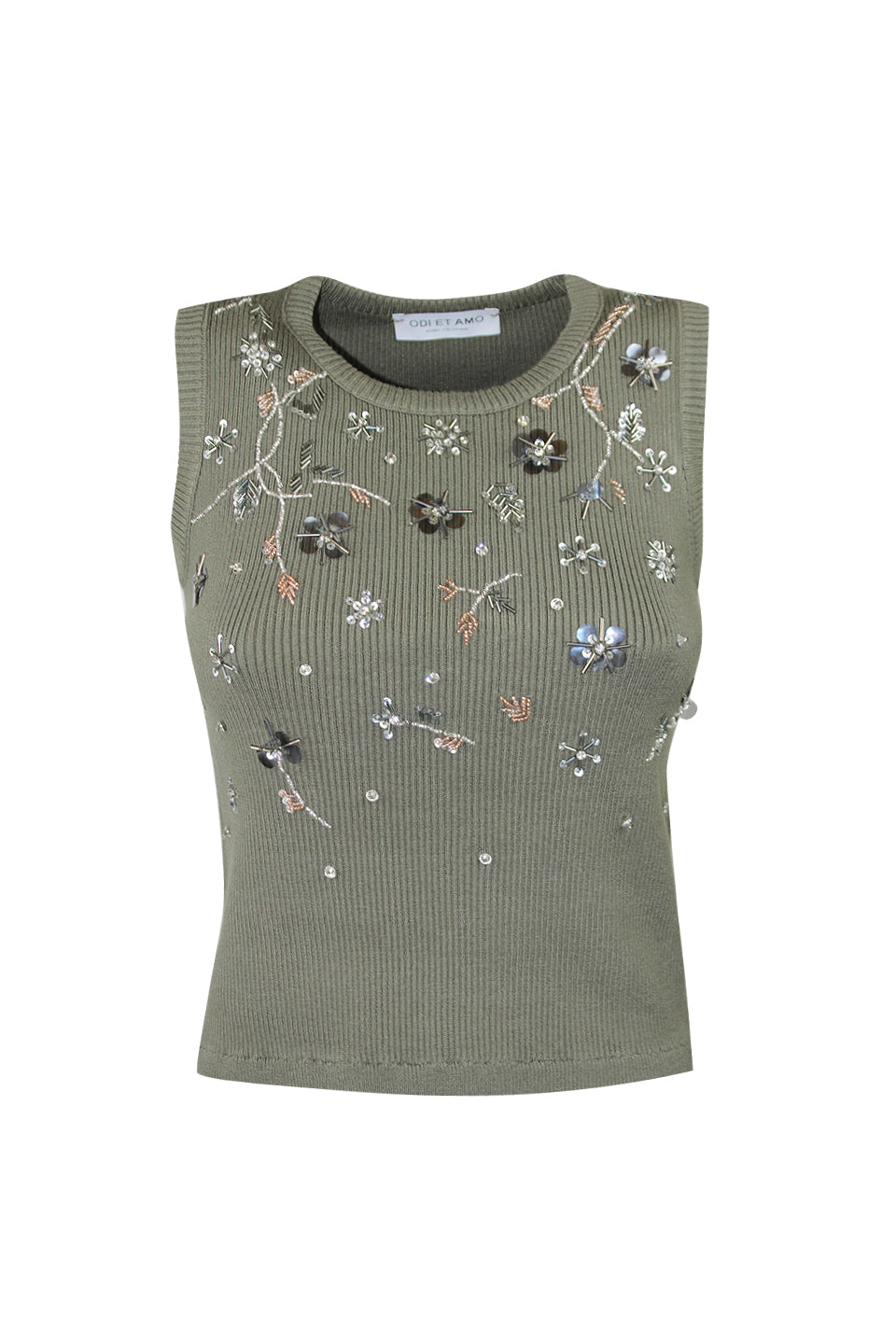 CANOTTA CORTA A COSTE CON RICAMO DI PAILETTES A MANO