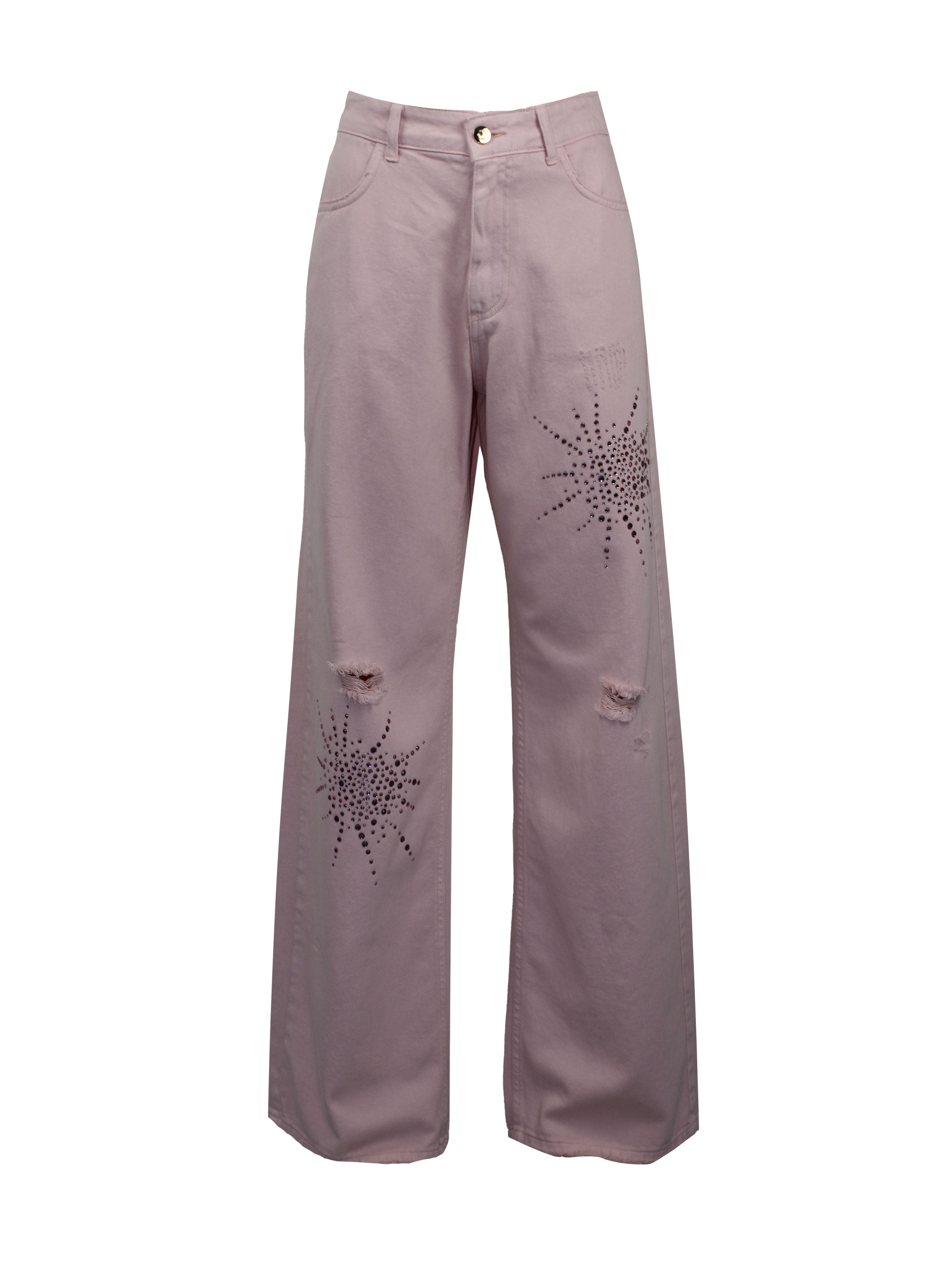 DENIM CLARISSA CON ROTTURE E CRISTALLI ROSA