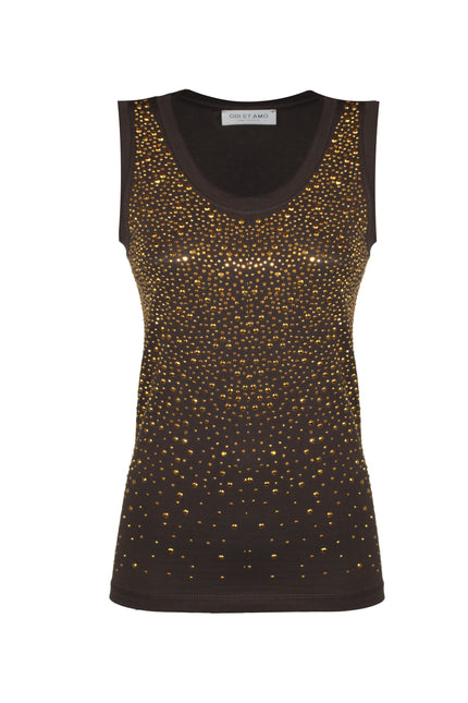 GOLD SLIM FIT TANK TOP WITH RHINESTONE