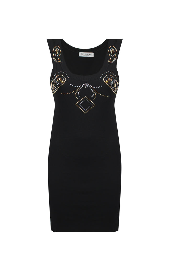 SHORT RIBBED DRESS WITH DOODLES STUDS