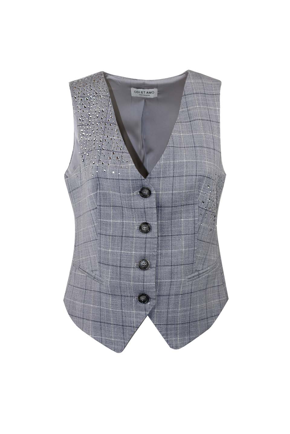 GILET SARTORIALE ASIA STAMPA QUADRI E APPLICAZIONE STRASS