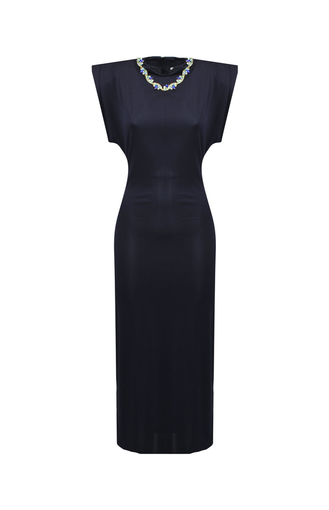 LONG SHEATH DRESS WITH JEWEL EMBROIDERY
