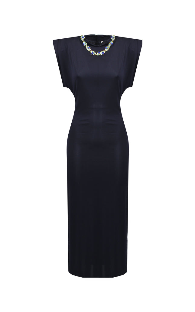 LONG SHEATH DRESS WITH JEWEL EMBROIDERY