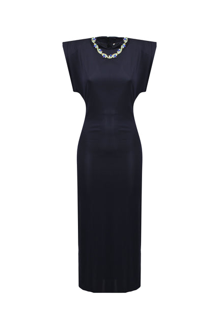 LONG SHEATH DRESS WITH JEWEL EMBROIDERY