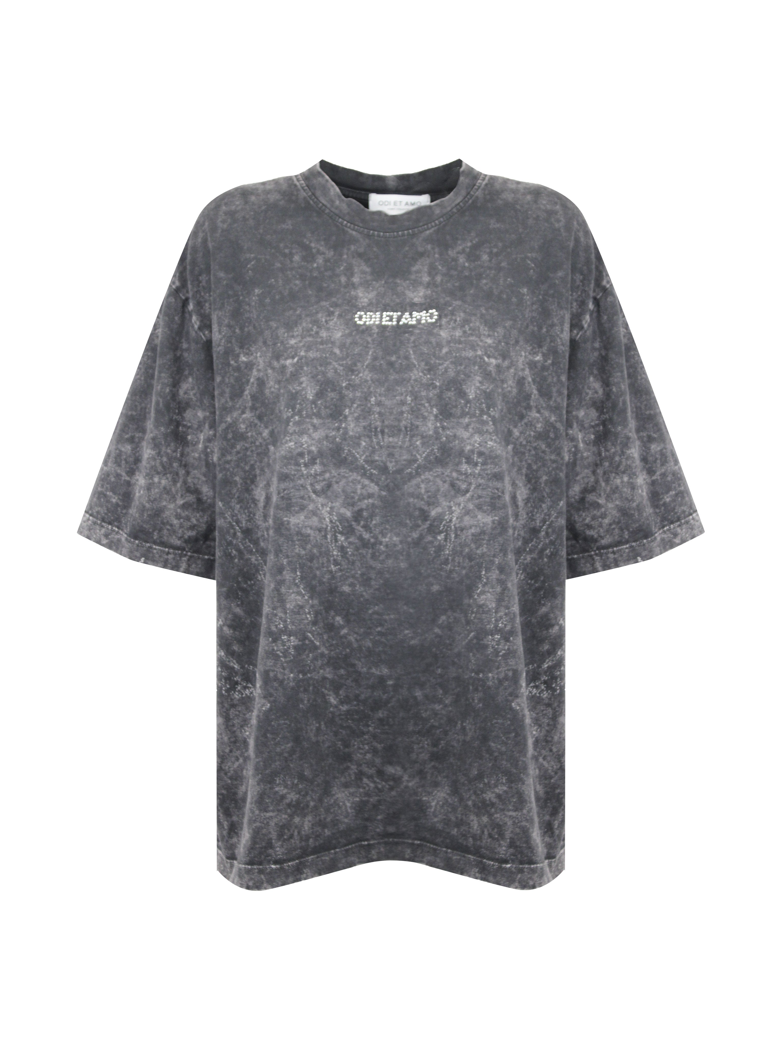 T-SHIRT OVERSIZE EFFETTO MARMORIZZATO CON LOGO STRASS