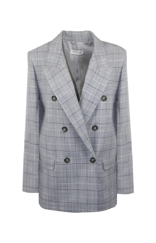 Blazer doppiopetto Laurent a quadri con bottoni logati.