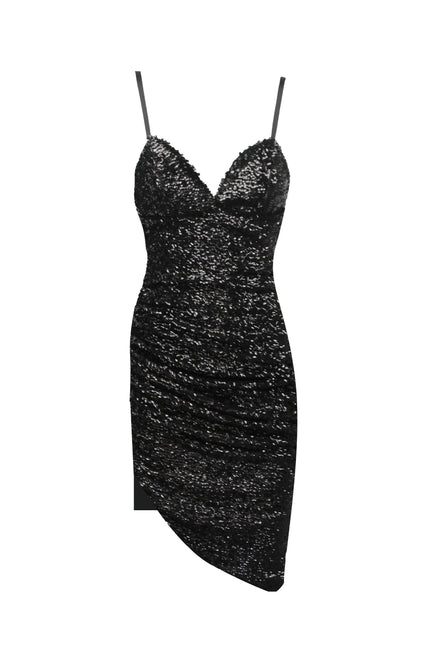 SHORT ASYMMETRICAL SEQUINED SHEATH DRESS 