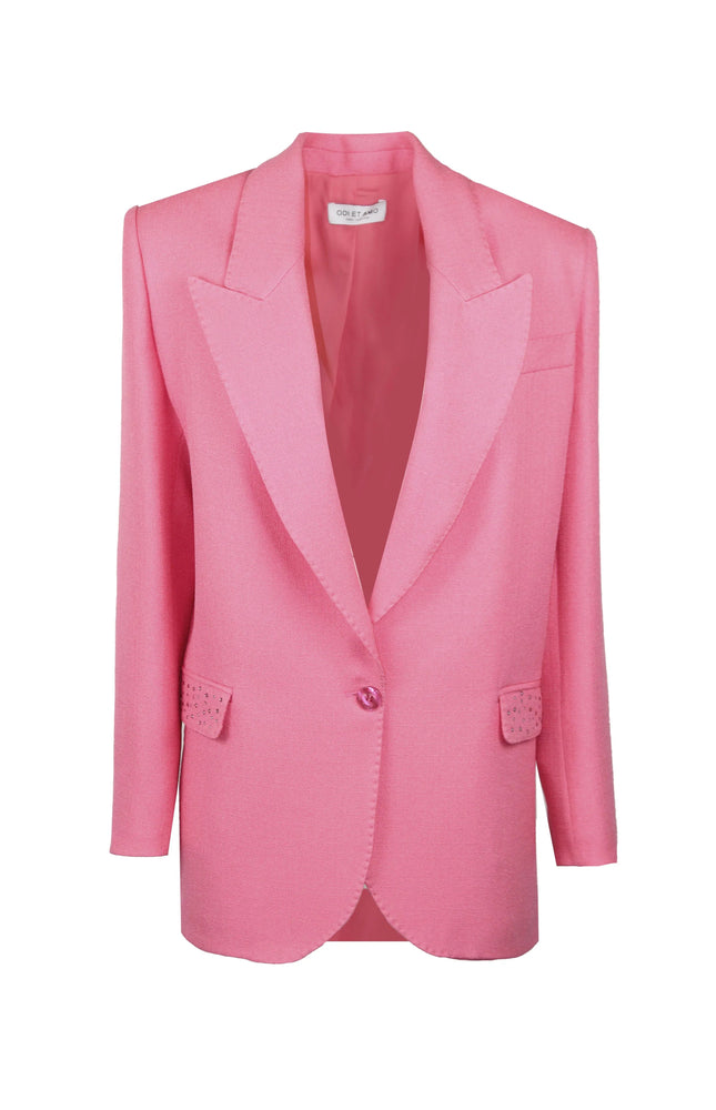 Blazer monopetto rosa Loren con dettaglio strass Made in Italy
