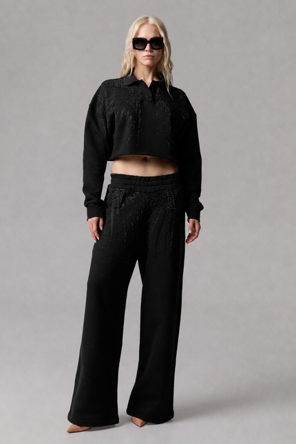 PANTALONI PALAZZO IN 100% COTONE CON STRASS
