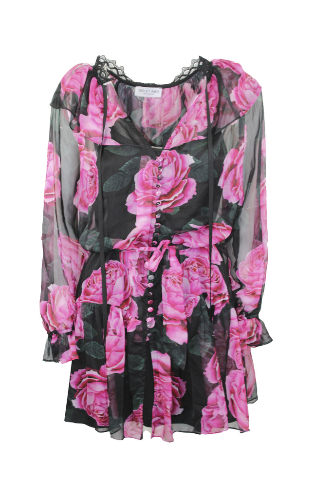 SHORT DRESS WITH RUFFLES AND LACE INLAYS 