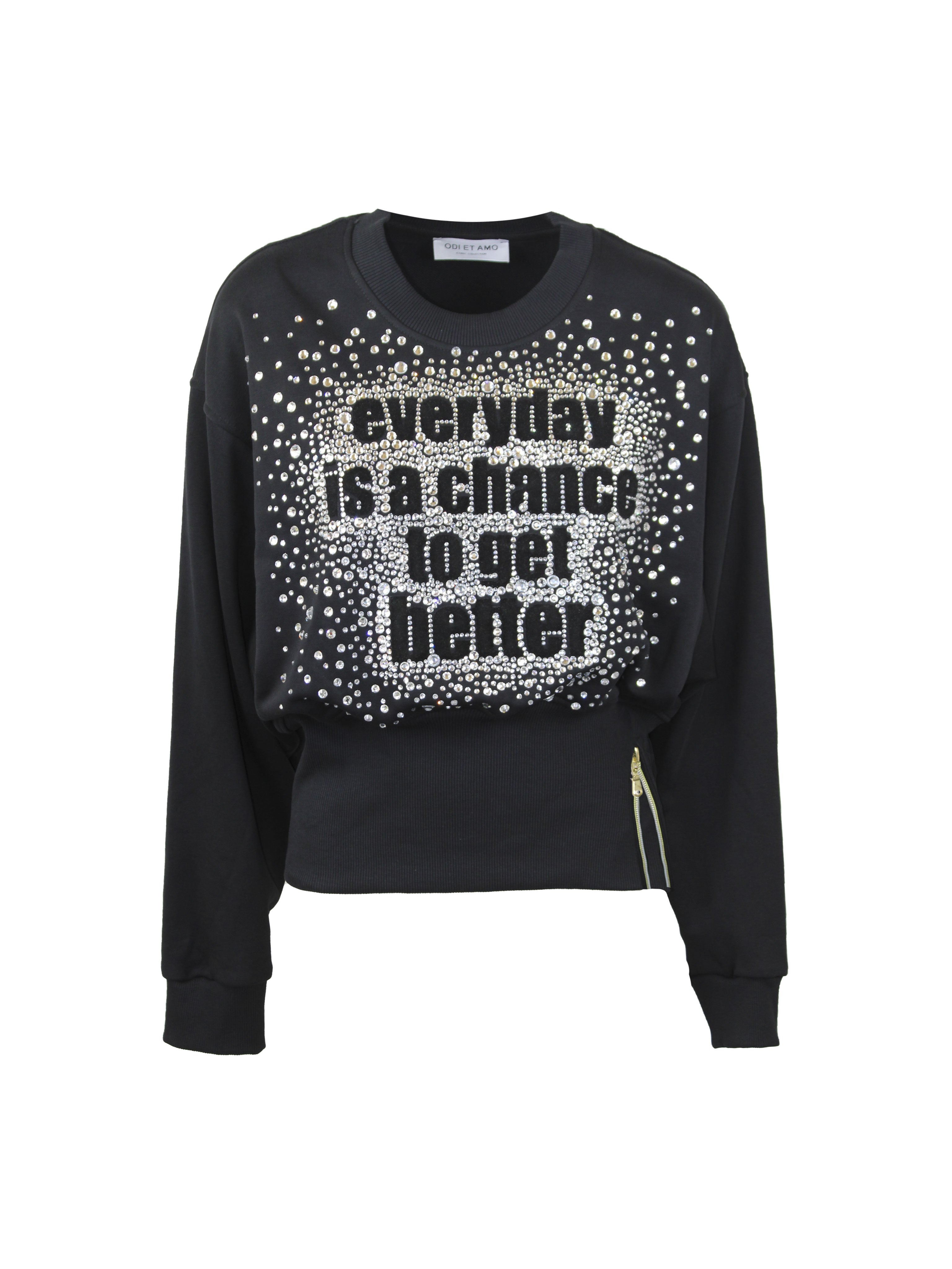 FELPA CORTA CON ZIP LATERALE E STRASS