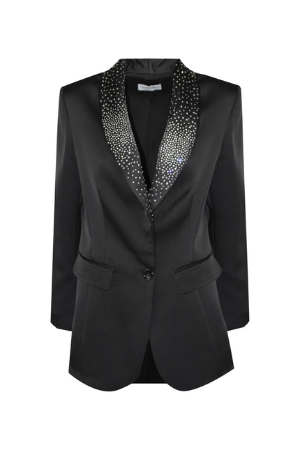 SATIN TUXEDO BLAZER WITH CRYSTALS ON THE LAPEL 