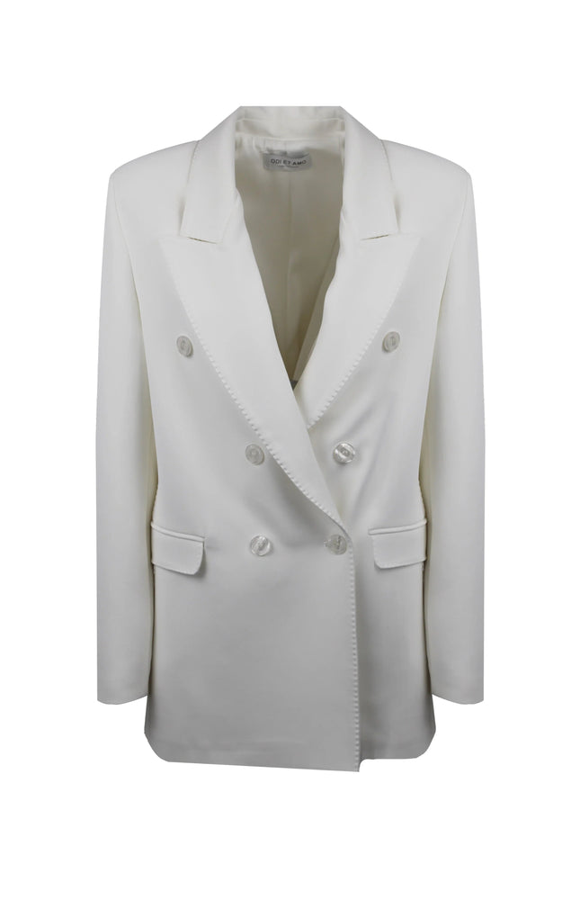 Blazer Laurent bianco doppiopetto con revers a lancia, bottoni gioiello e tasche a pattina. Made in Italy.