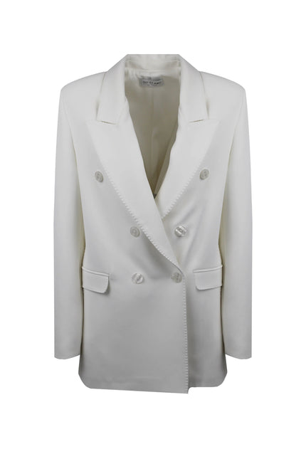 Blazer Laurent bianco doppiopetto con revers a lancia, bottoni gioiello e tasche a pattina. Made in Italy.