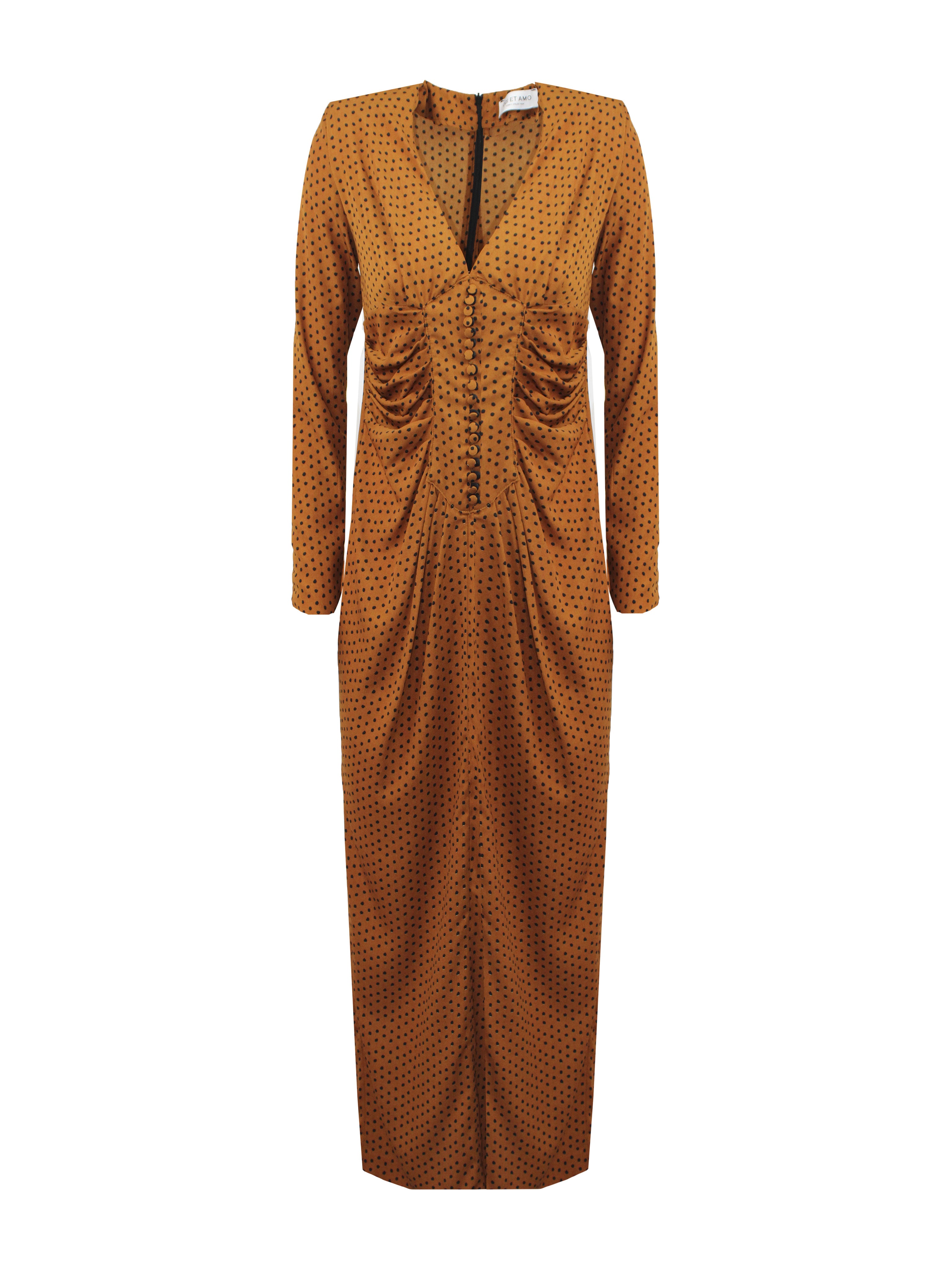 ABITO COCKTAIL MIDI CON DRAPPEGGIO E BOTTONI STAMPA POIS