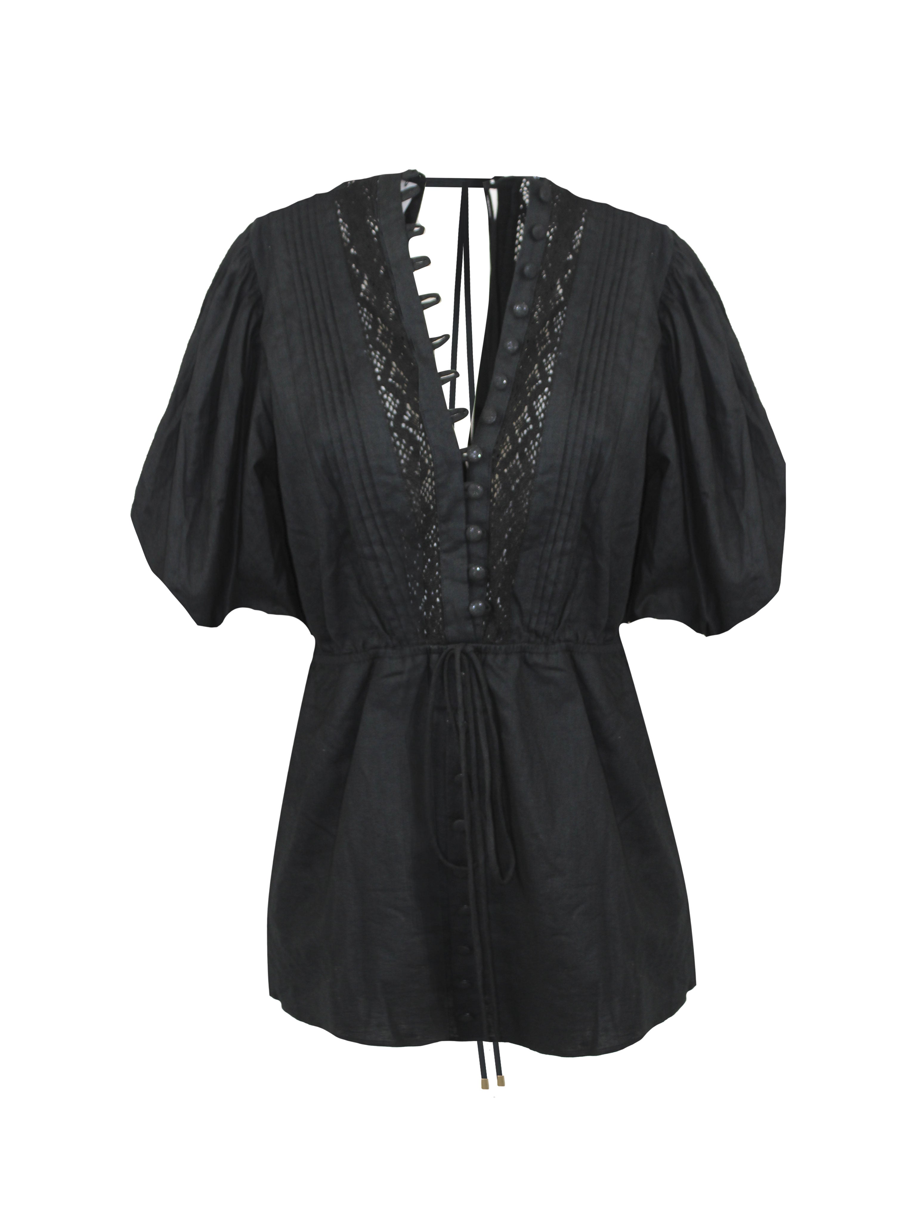 ABITO CORTO MONIA IN LINO CON RICAMO IN PIZZO SUL DAVANTI