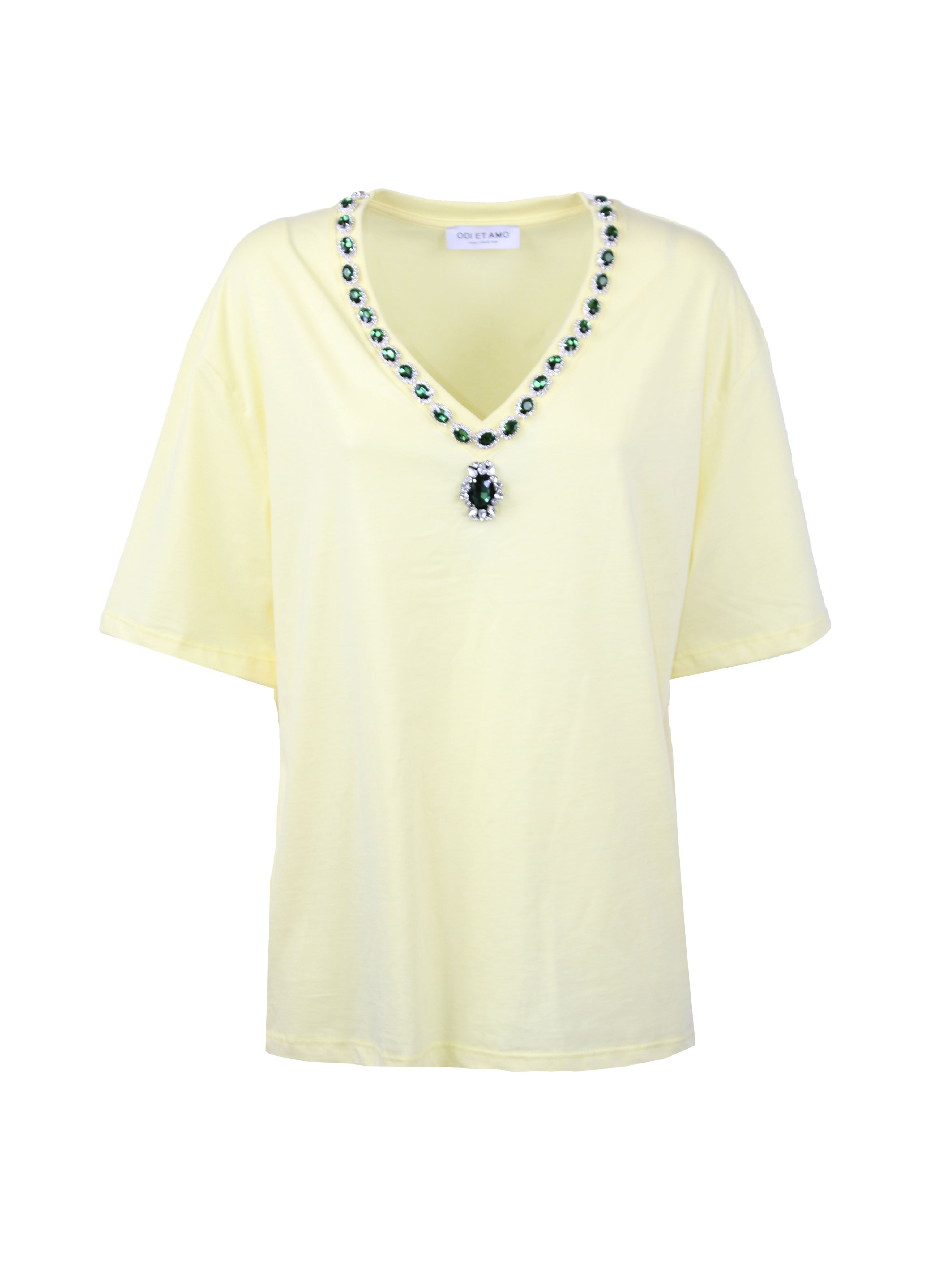 T-SHIRT DUBAI OVERSIZE SCOLLO A V APPLICAZIONE SMERALDO