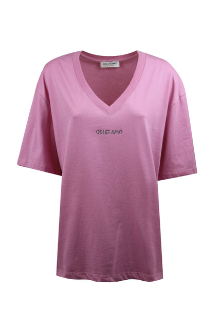 OVERSIZED DUBAI V-NECK T-SHIRT WITH RHINESTONE LOGO 