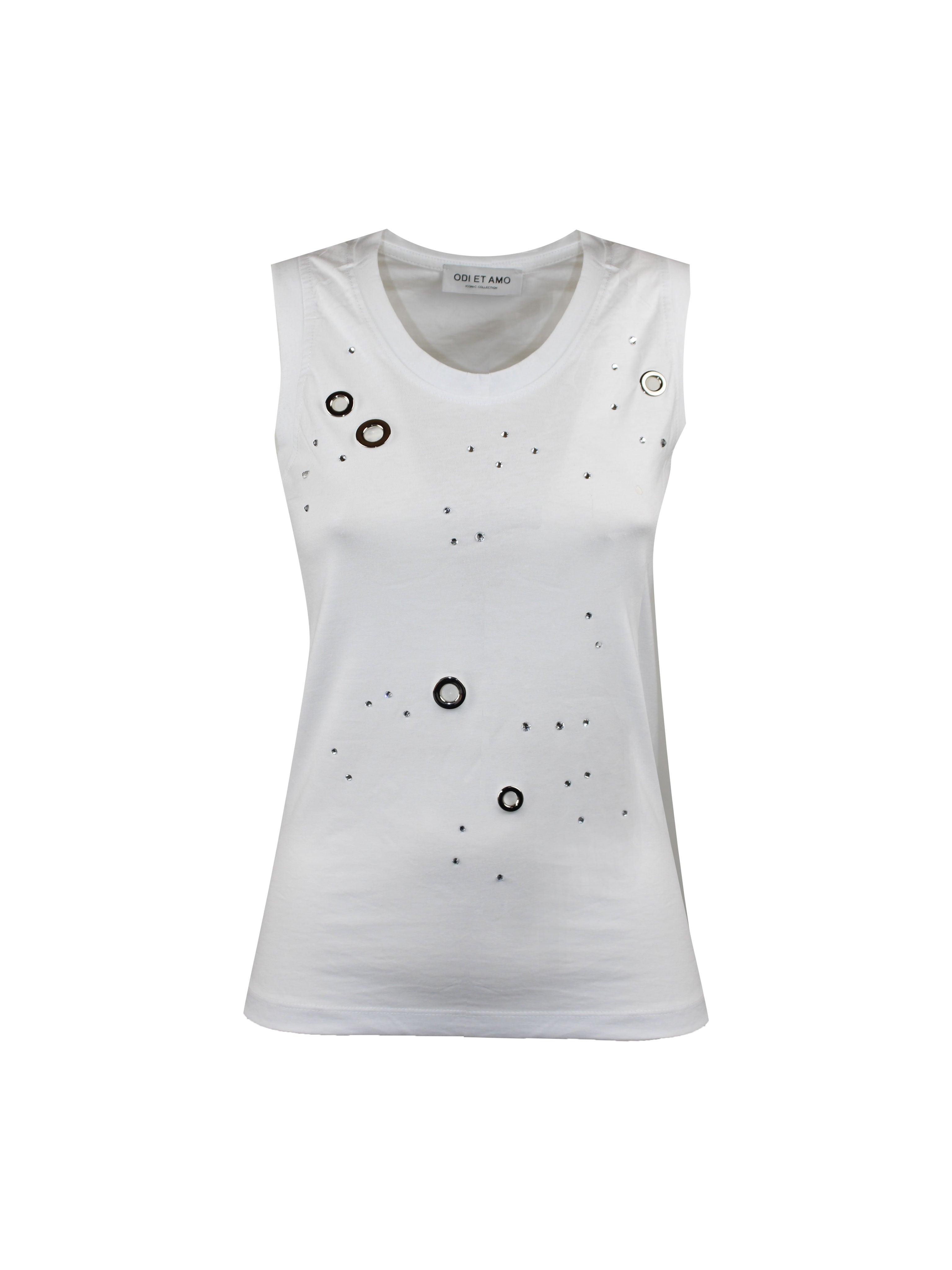 CANOTTA IBIZA IN COTONE OCCHIELLI E STRASS