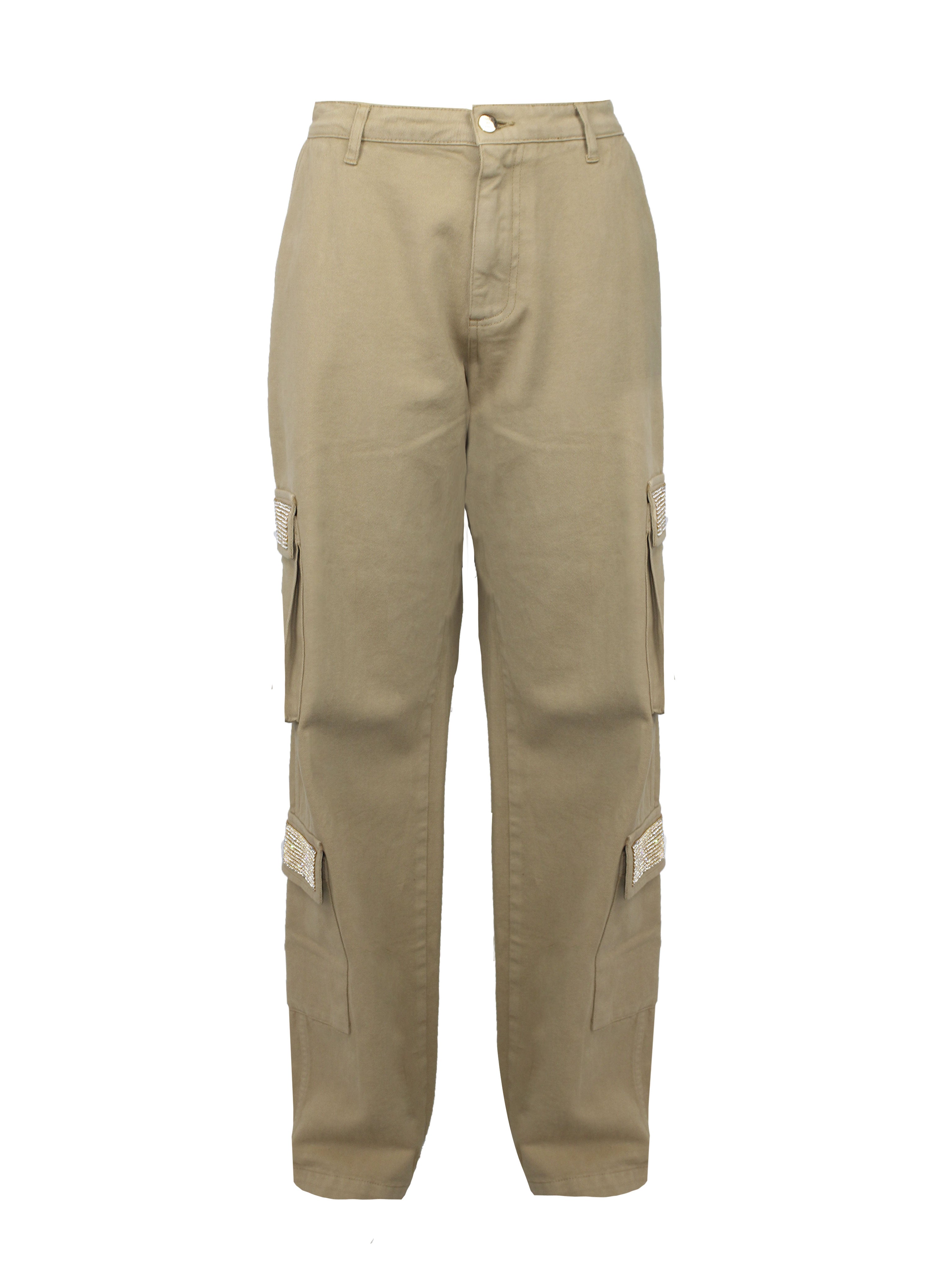 JEANS CARGO CON GOLD STRASS SU TASCHE