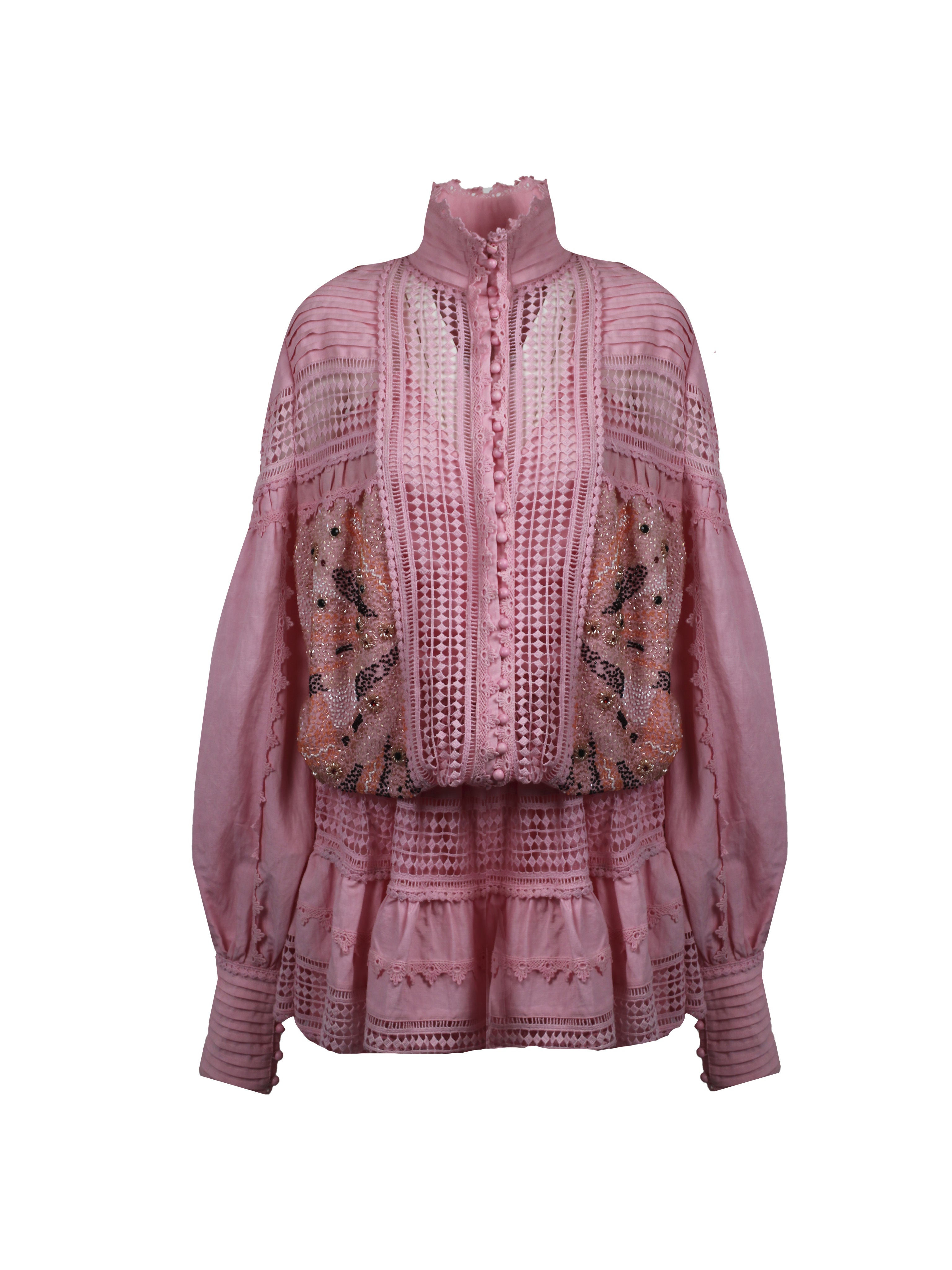 ABITO SIENNA IN COTONE RICAMATO A MANO E INSERTI PIZZO