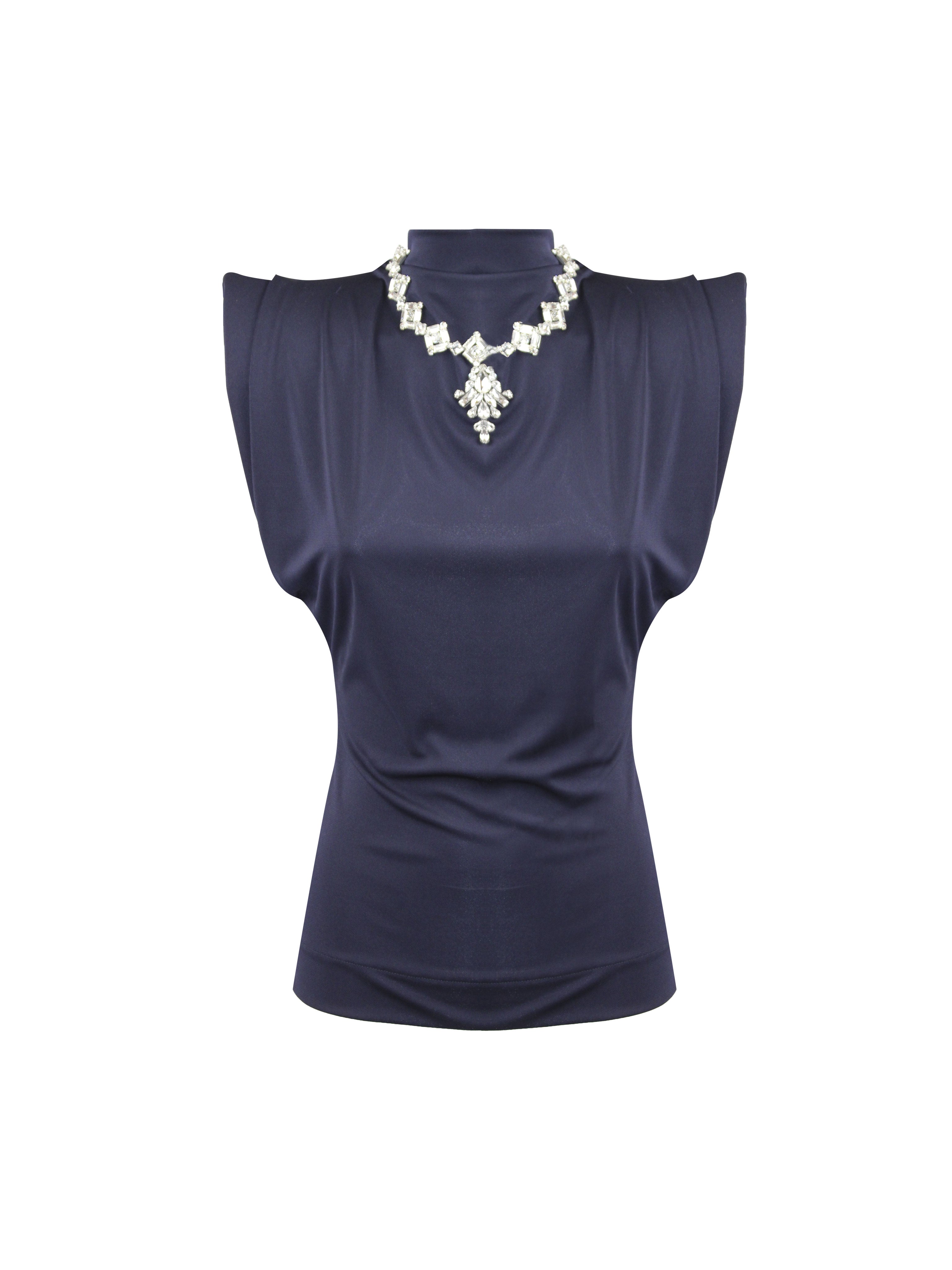 TOP CON SPALLE IMBOTTITE E RICAMO GIOIELLO